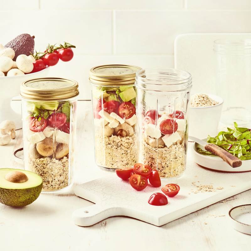 Avocado-Pilz-Feta-Schichtporridge To-go