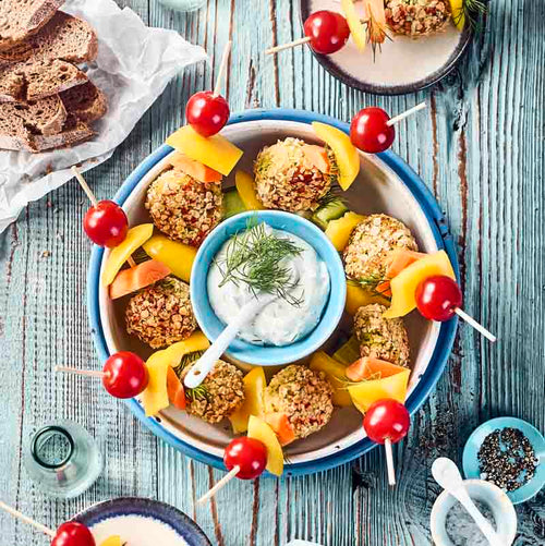 Zucchinibällchen am Spieß