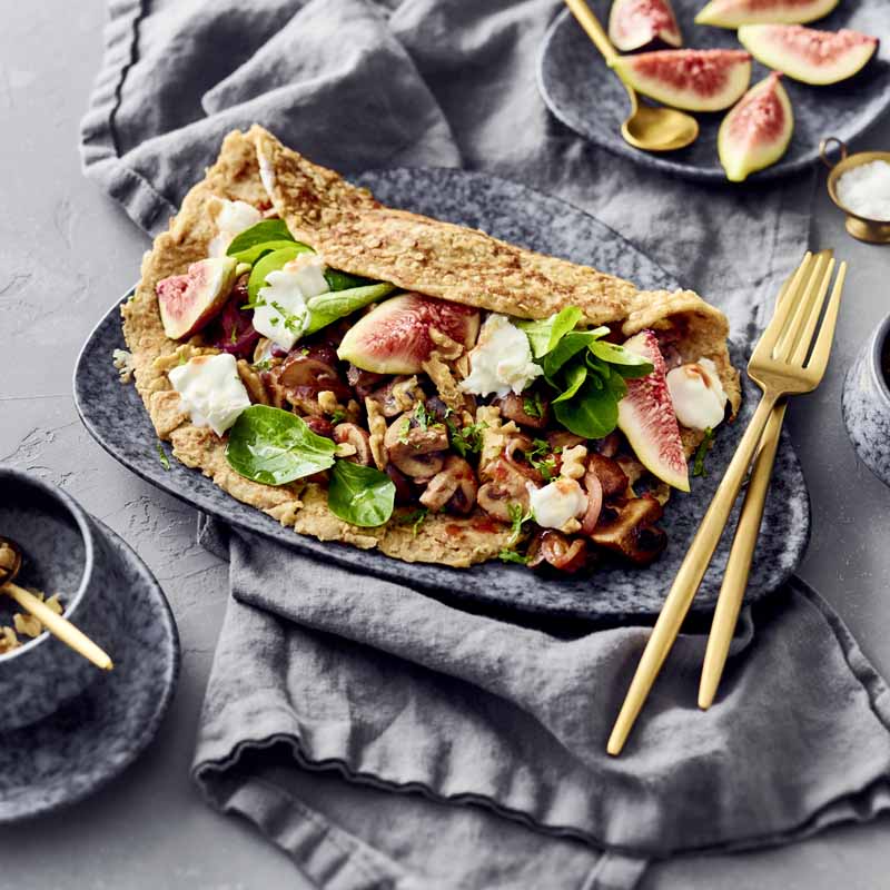 Gefüllte Pfannkuchen mit Champignons, Feigen und Ziegenkäse